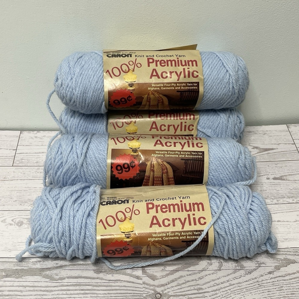 Caron 100% Premium Acrylic Yarn Soft Blue 2514 4-Ply 3oz;  3 Full One Partial